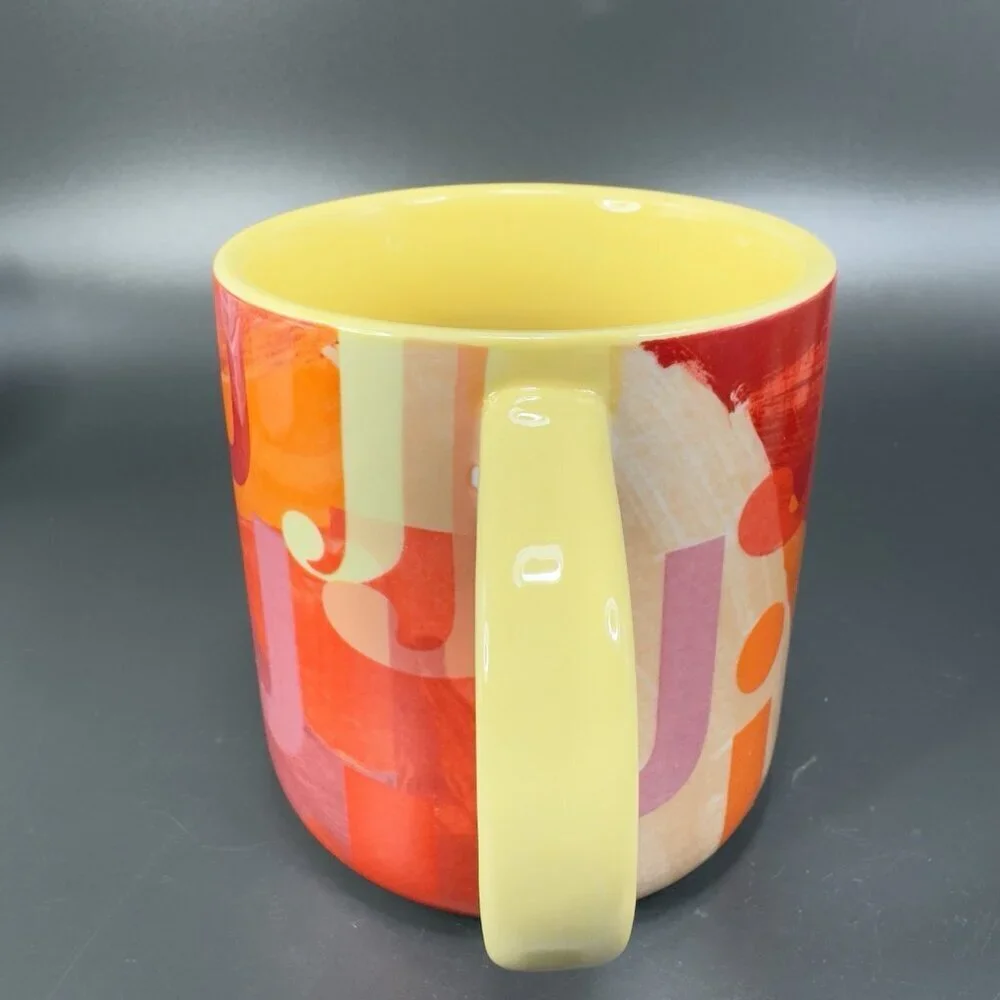 Anthropologie Monogram Lottie Mug Orange‎ Red Yellow Pink Letter Initial J Mug
